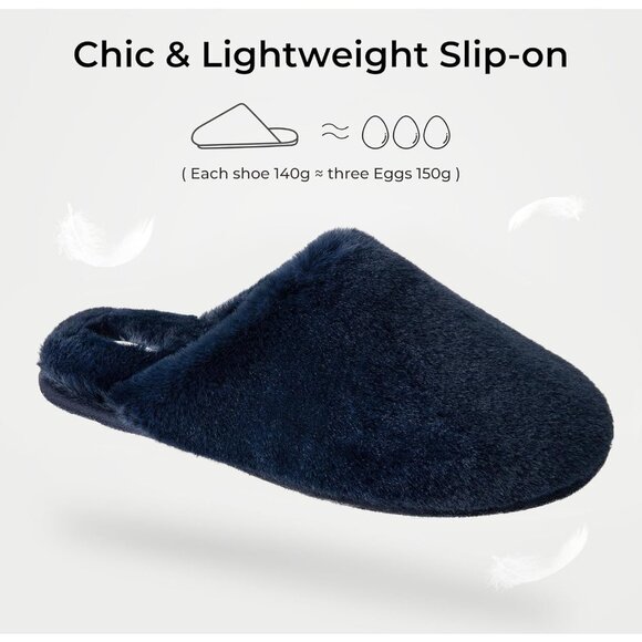 ⚡Women's Blue Fuzzy Scuff Slippers Soft Comfy Memory Foam Non Slip House Shoes - Picture 4 of 6
